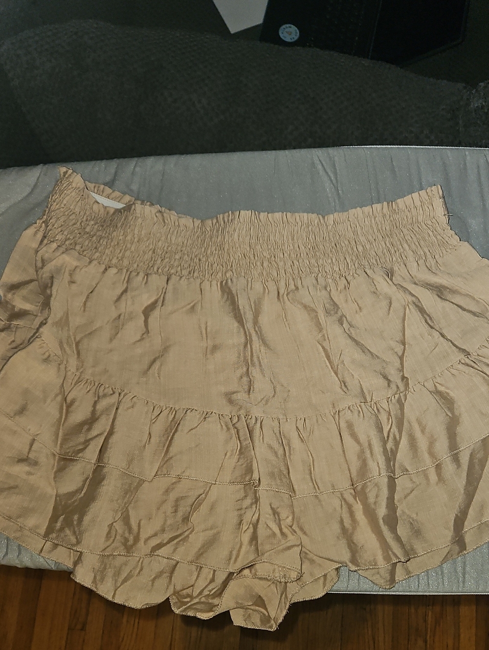 SHEIN Smocked Tiered Flowy Shorts In Light Tan